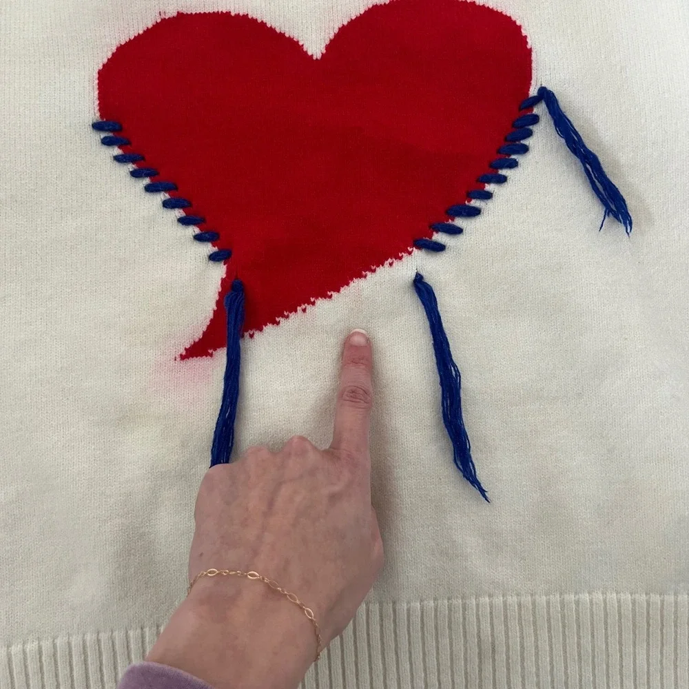 Jayley Collection Love Heart White Cashmere Jumper‎ Sweater SZ S/M